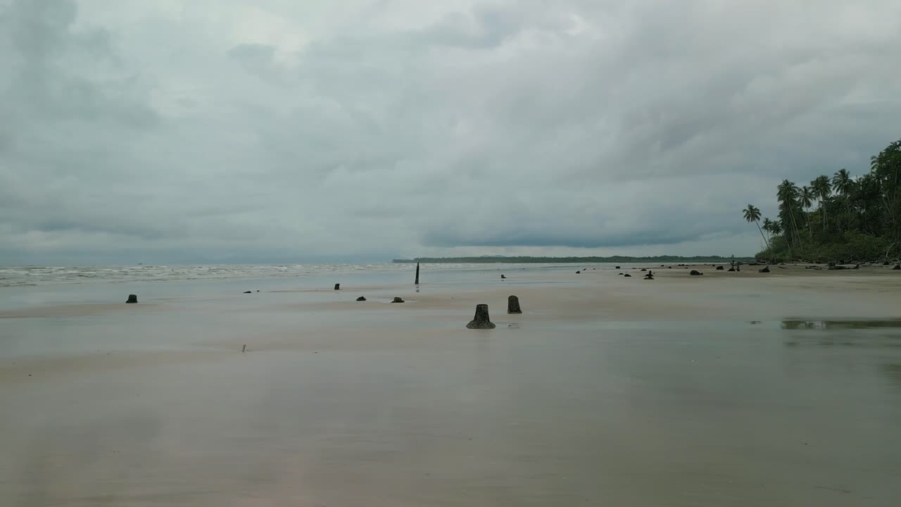 Drone Views Of Sempadi Beach During Monsoon season Raining Day Asian Tropical,Sarawak,Borneo