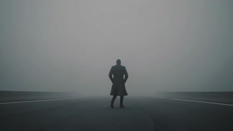 lone figure walking into heavy fog