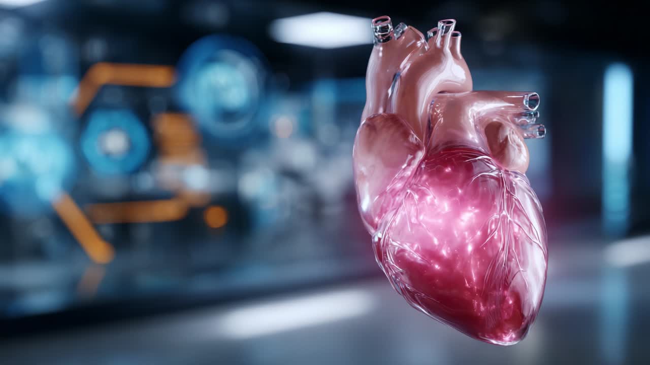 A Detailed Visualization of the Human Heart, Showcasing Its Complex Anatomy and Functionality Against a Futuristic Background, Highlighting the Importance of Cardiovascular Health in Modern Medicine