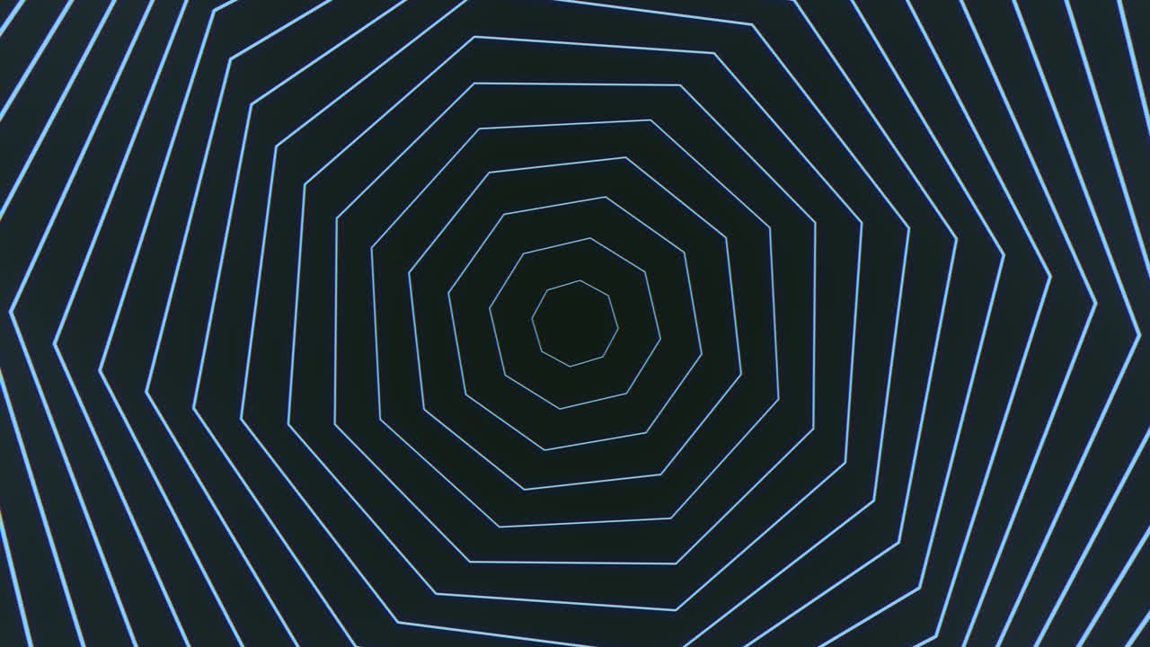 movimiento de hexágonos de espiral azul neón en el espacio oscuro