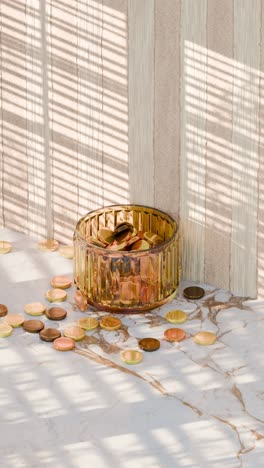 glass bowl filled with coins