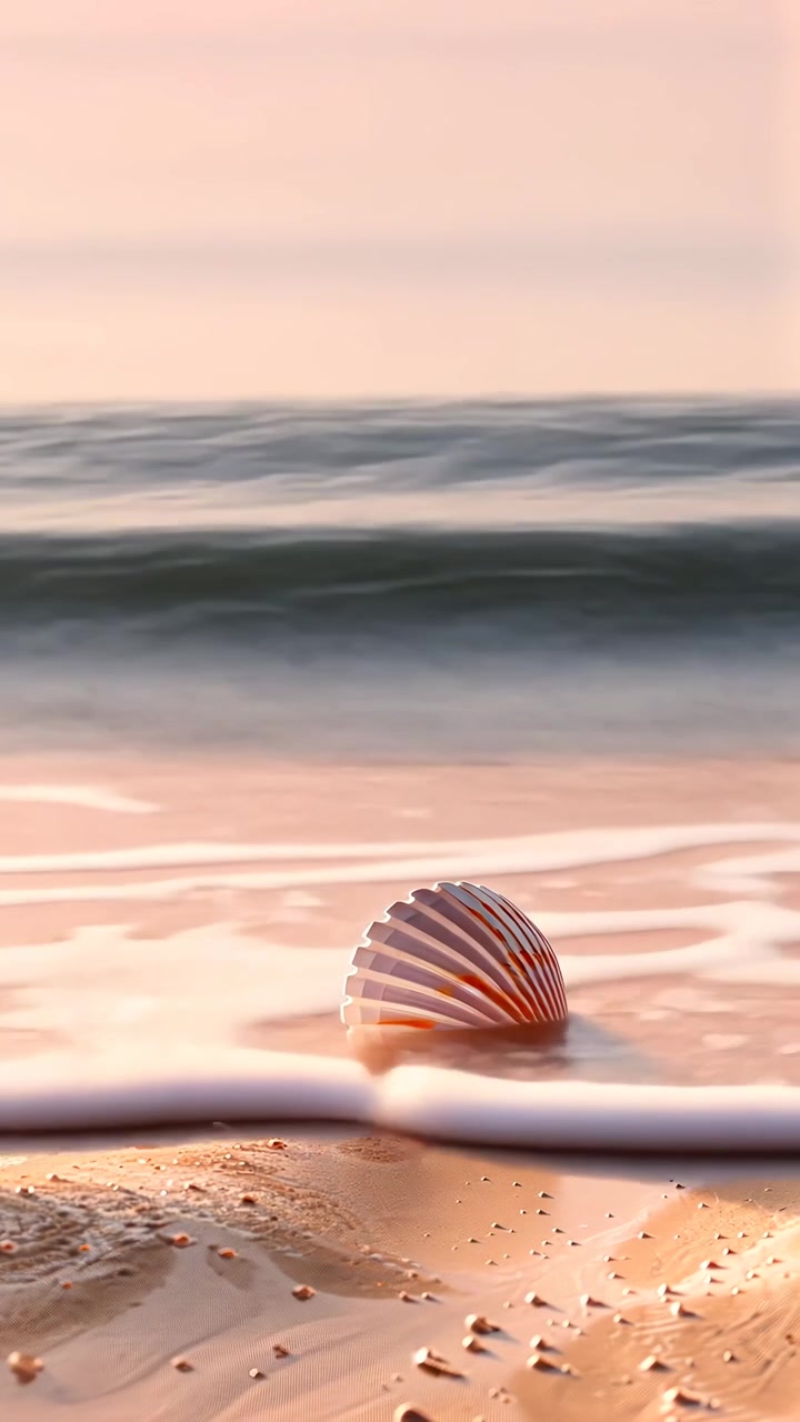 Seashell Resting on Sandy Beach at Sunset