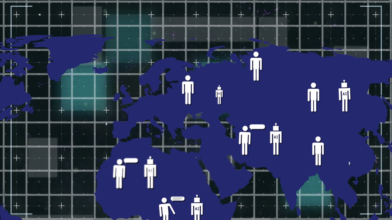 세계 지도에 대한 ai 데이터 처리의 애니메이션