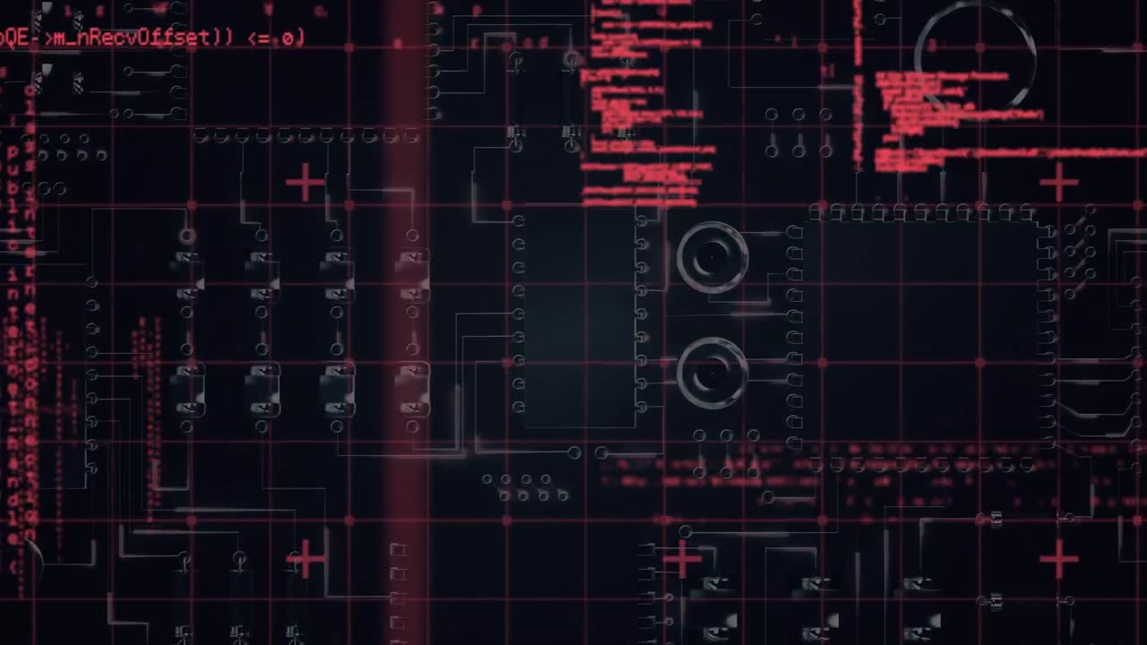 Animation of diverse data processing in red and black space