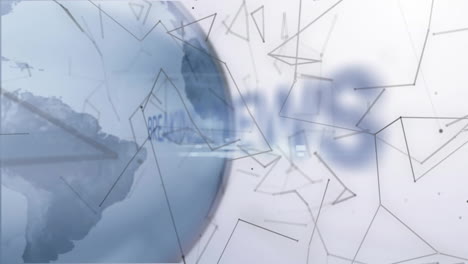 animation of breaking news text and shapes with globe on white background