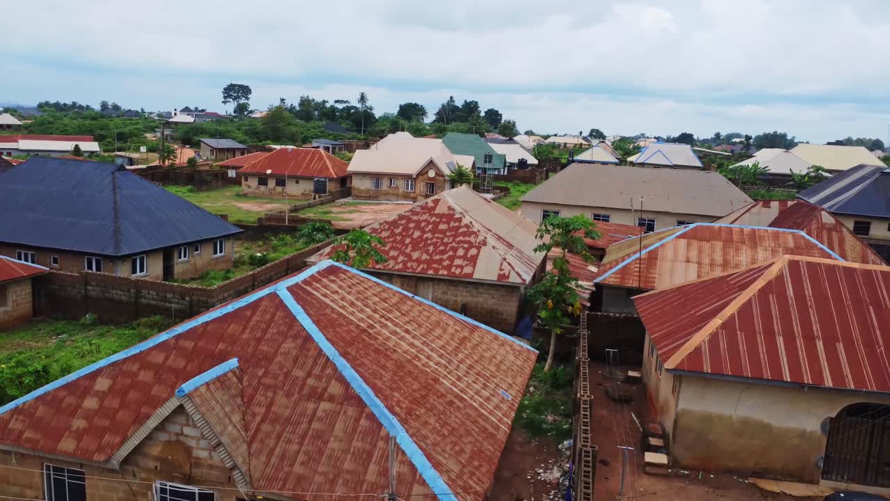 Jib down of houses in a small community in rural Nigeria, Africa