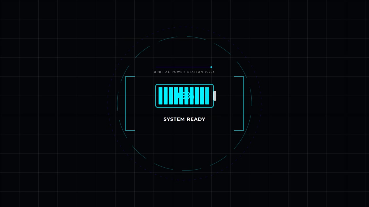 Futuristic Digital Battery Charging Interface with System Status Updates