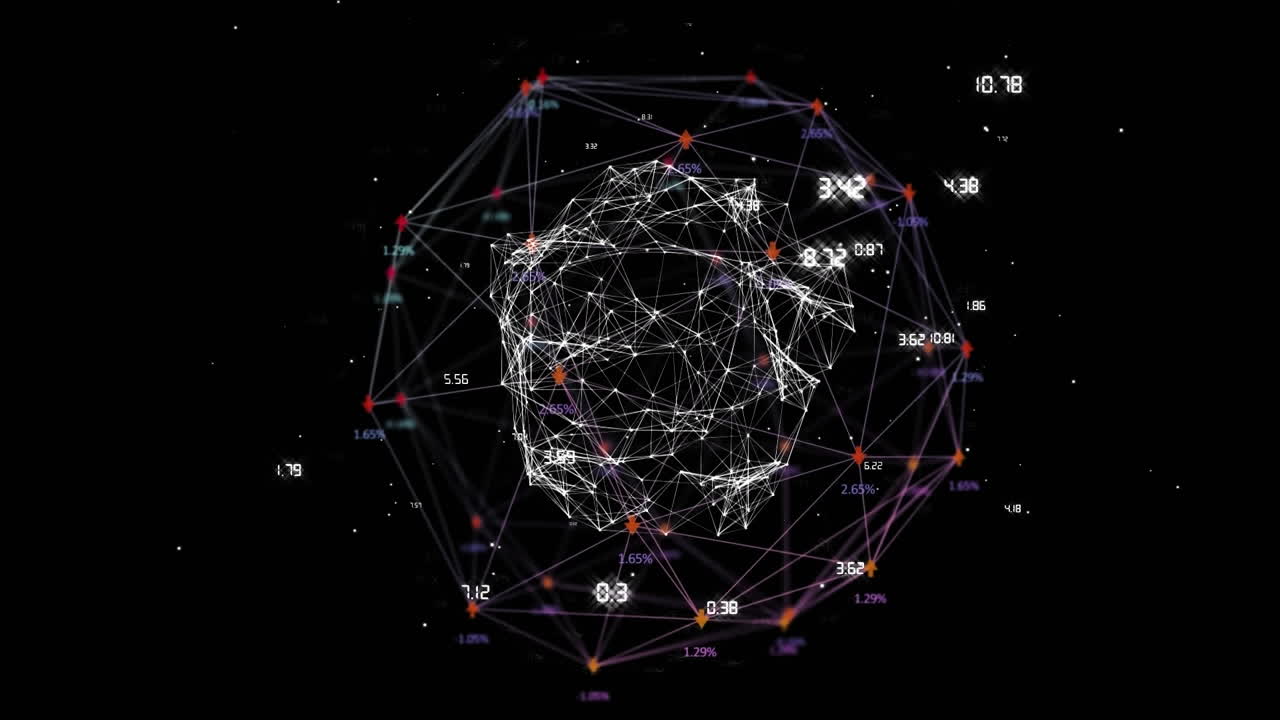 Animation of globe of network of connections spinning against black background