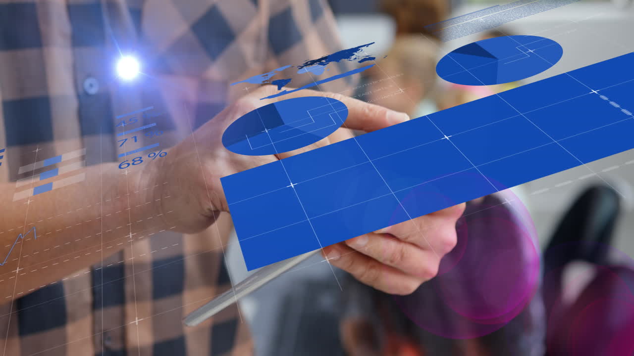 datos gráficos sobre el hombre en la tableta.