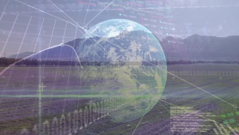 animación de gráficos, globo terráqueo y procesamiento de datos sobre la turbina eólica