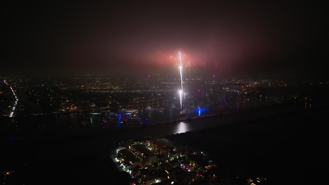 Spectacular Fireworks Display Over City at Night
