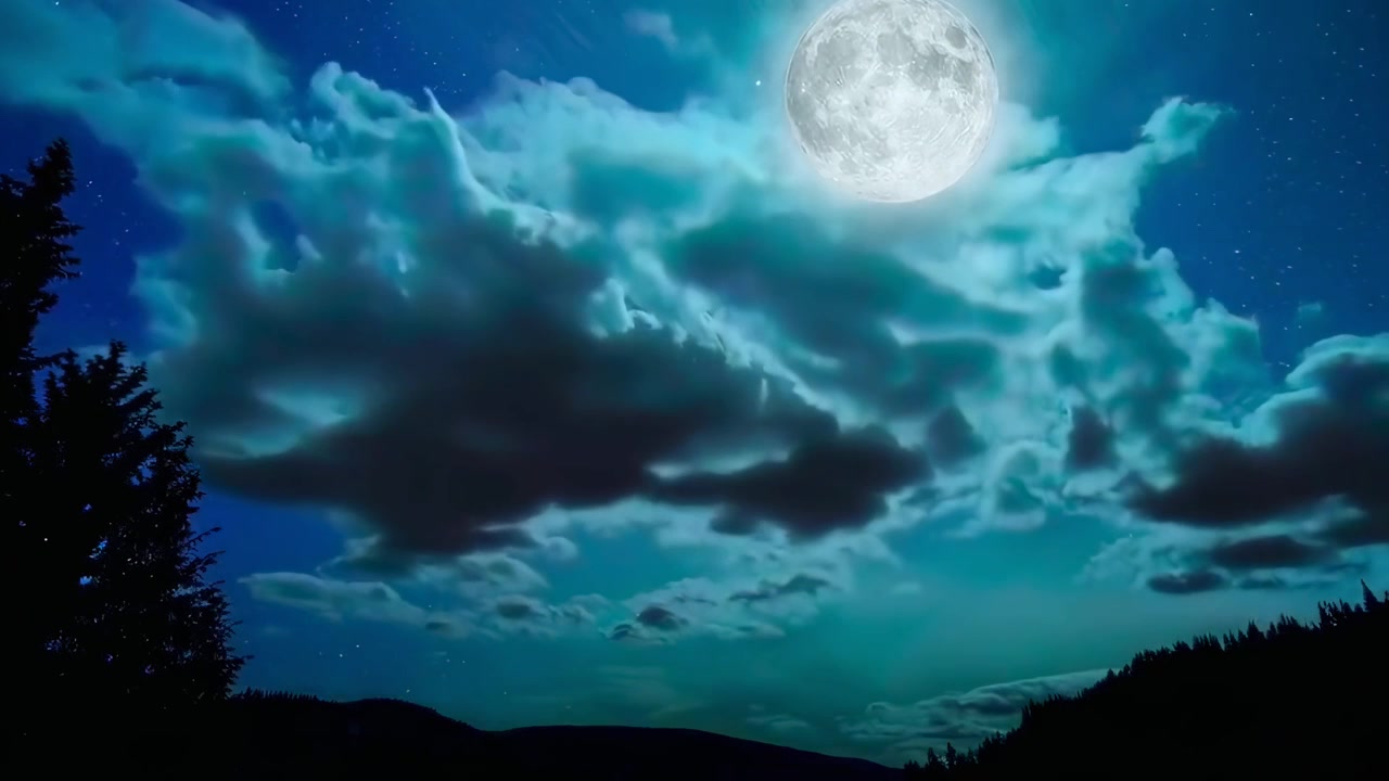 Bulan Purnama Terang Bersinar di Langit Malam Berbintang dengan Awan yang Melintas