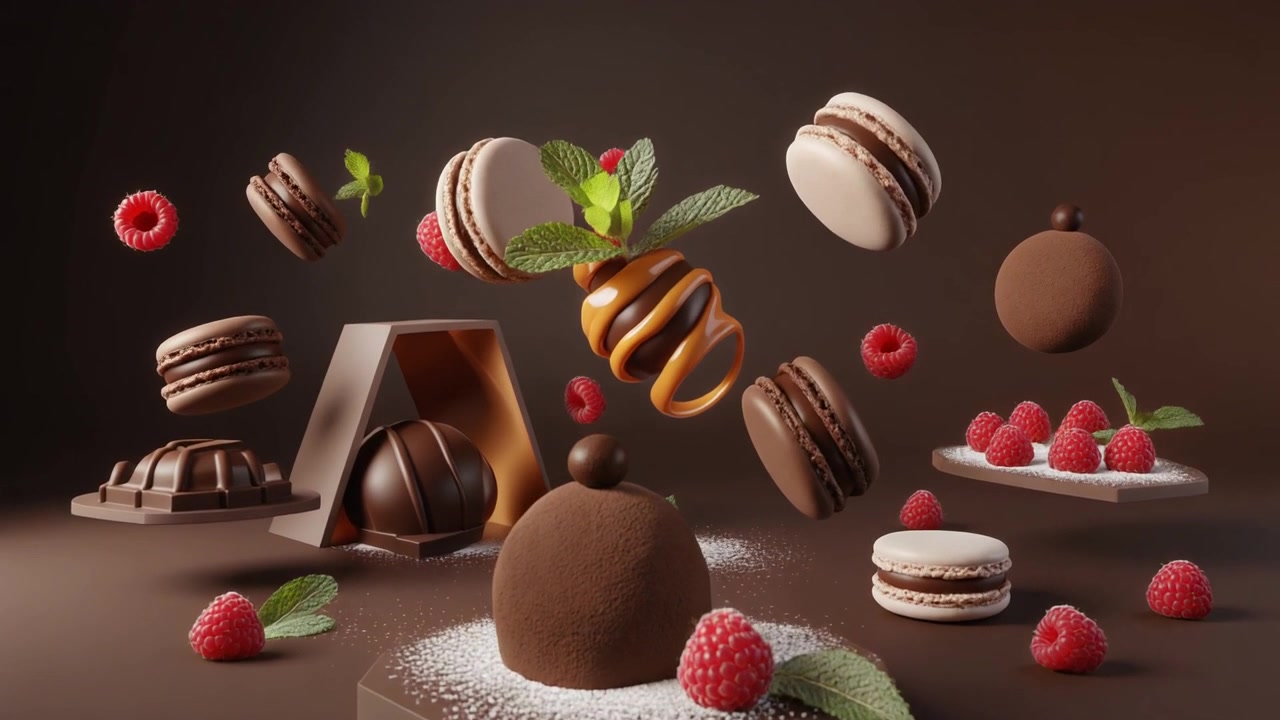 Floating Chocolate Desserts with Raspberries and Mint