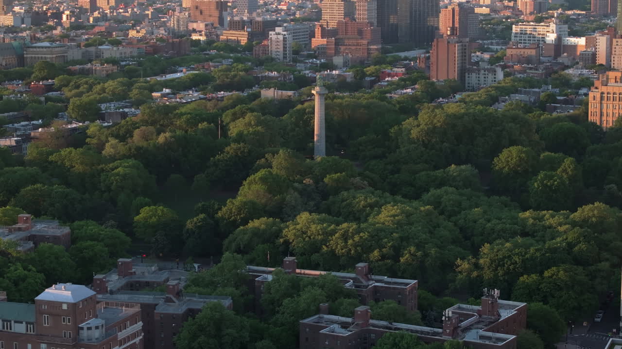 Aerial view of Fort Greene Park at sunrise. Shot in Brooklyn.