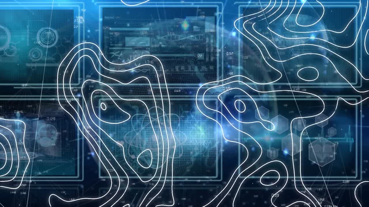 Animation of changing isohypses over screens with scientific data