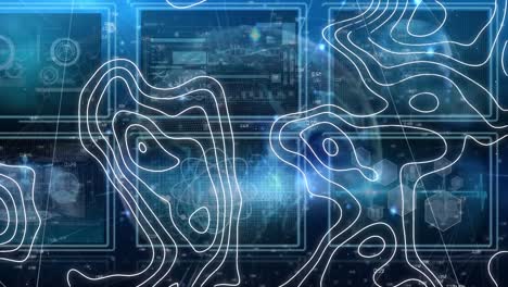 Animation of changing isohypses over screens with scientific data