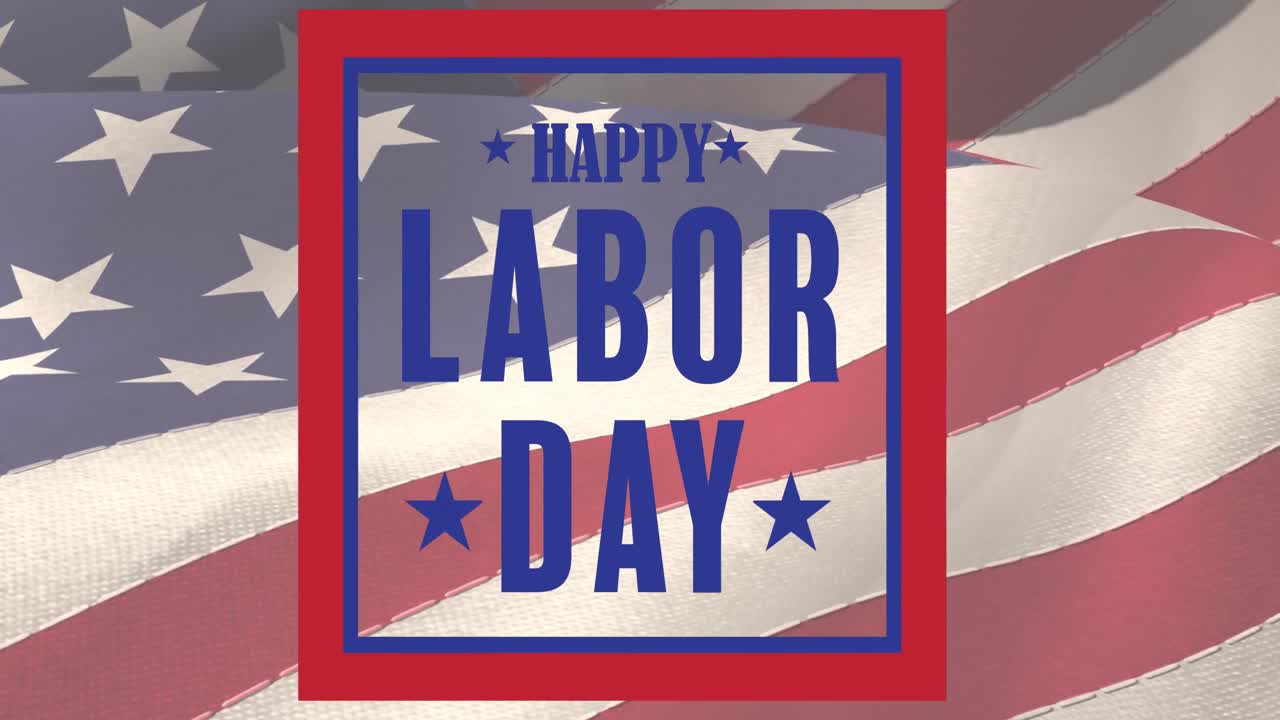 Animation of labor day text over flag of united states of america