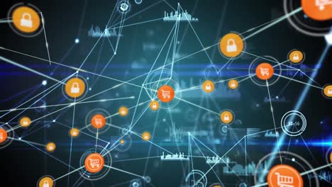 Animation-of-networks-of-connections-with-icons-and-statistics