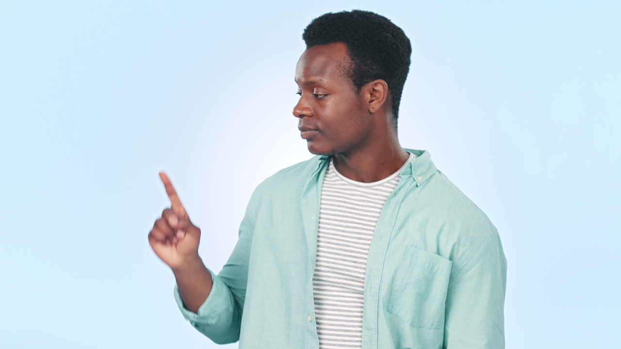 Hand, thumbs down and face of black man
