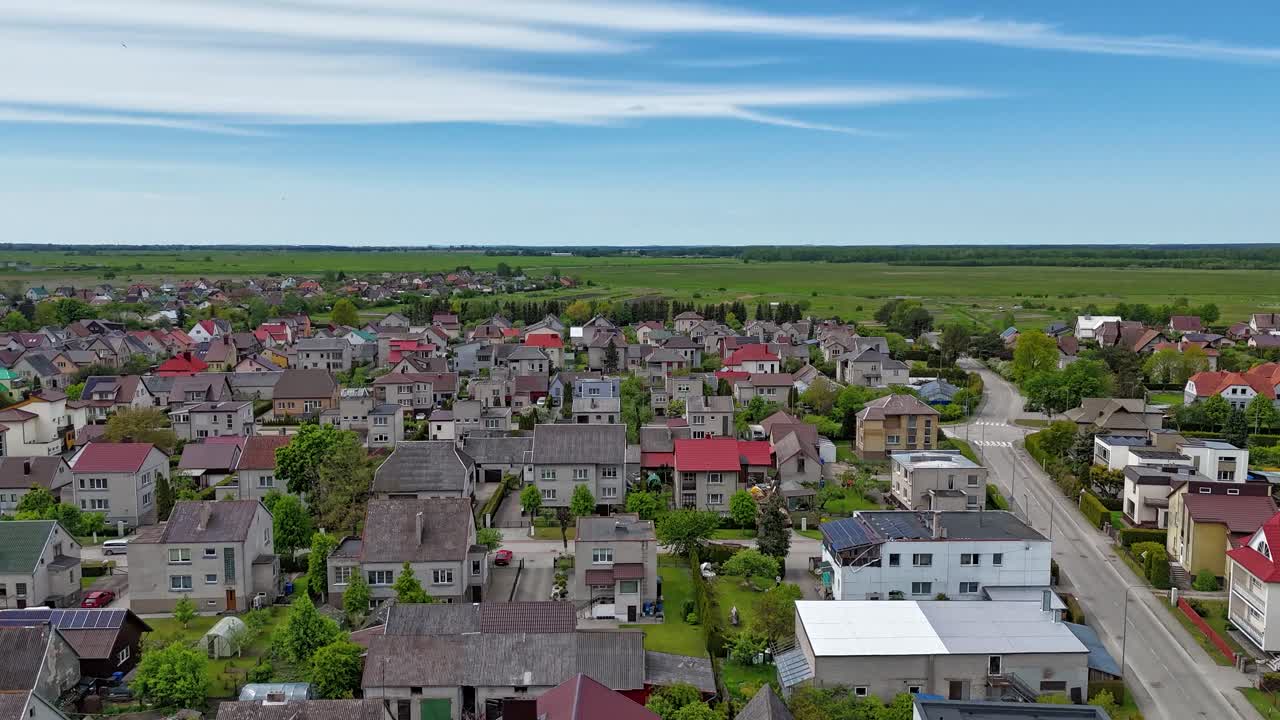 Panorama view of a residential area with traditional houses in an Eastern European suburb