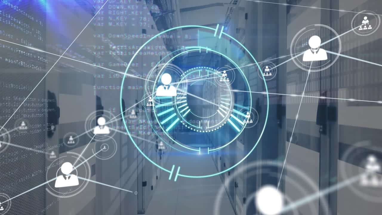 animación de la red de conexión con iconos sobre la habitación severer