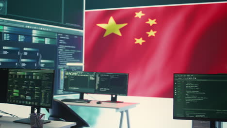 High-tech-surveillance-room-featuring-a-Chinese-flag-on-big-screen