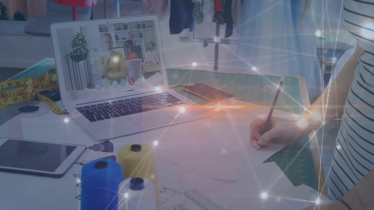 화상 통화를 하는 백인 남성 에 대한 연결 네트워크 의 애니메이션