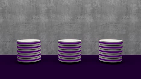 el soporte de producto dorado es un pedestal futurista o de podio en una pantalla vacía que crece con una luz intermitente con telón de fondo azul. renderización 3d. bucle sin costuras.