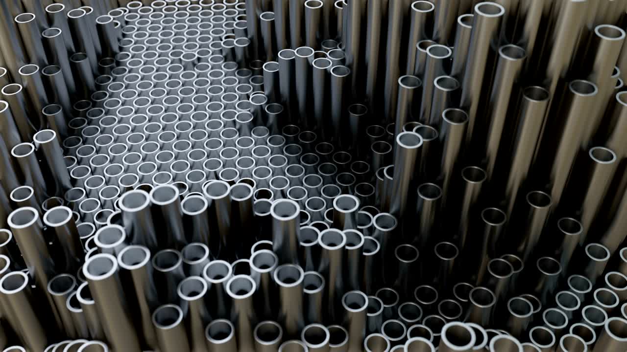 ilustración 3d. pared de tubos de acero. ubicados al azar