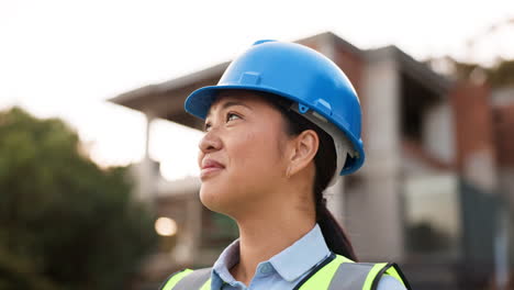 Outdoor,-thinking-and-woman-with-construction