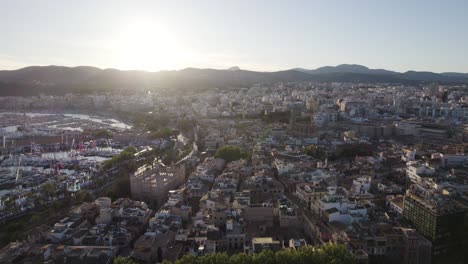 Panoramic-Cityscape-Shot-Of-Palma-In-Mallorca-At-Sunrise