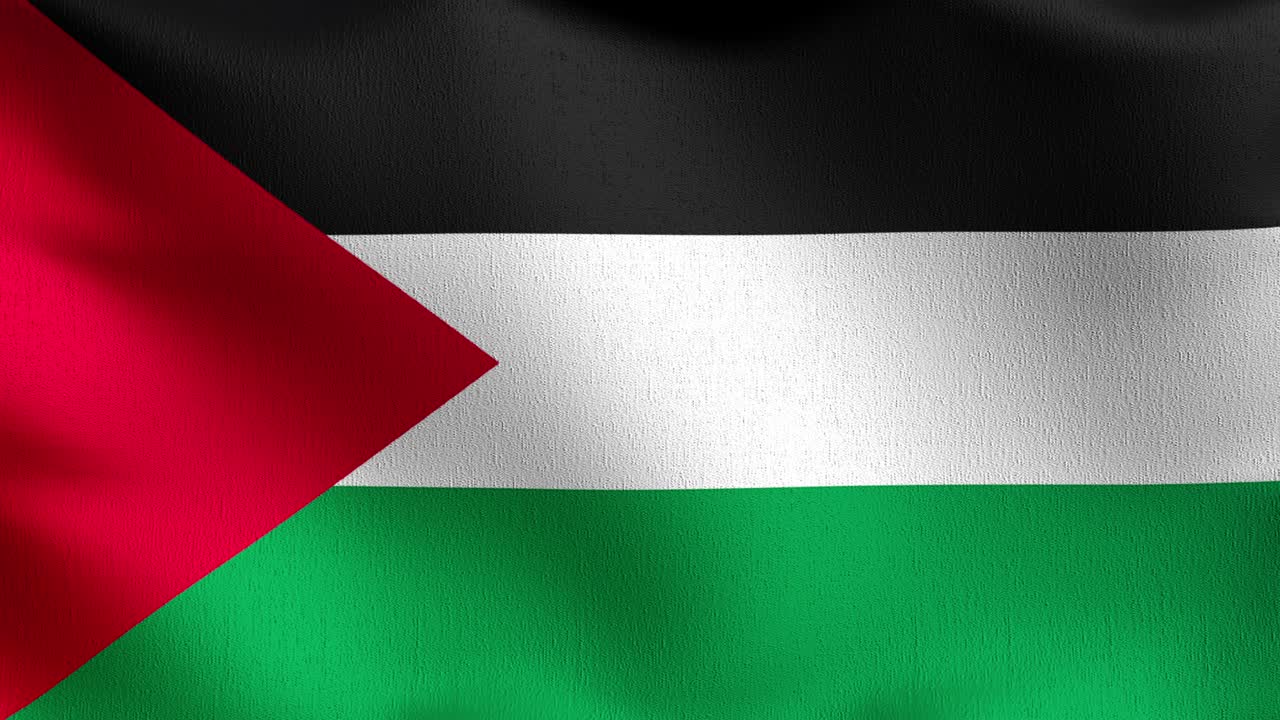 Seamless Loop 4K VDO. Palestine national flag blowing in the wind isolated. Official patriotic abstract design. 3D rendering illustration of waving sign symbol.