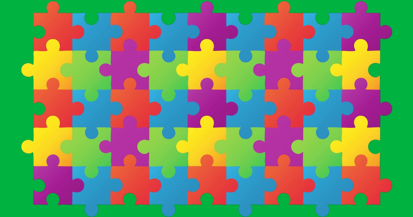 Gradient puzzle pieces forming irregular grid, showcasing transparent background for design