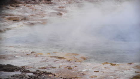 geyser pool with steam in slow motion