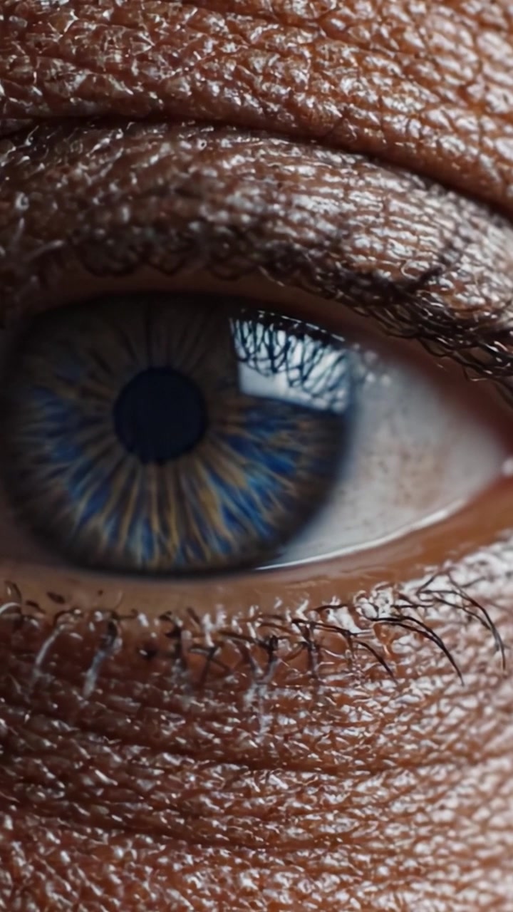 Vista ravvicinata dell'occhio umano: dettagli accattivanti dell'iride e delle palpebre che mostrano i colori vivaci e le texture della struttura dell'occhio con una chiarezza sorprendente.