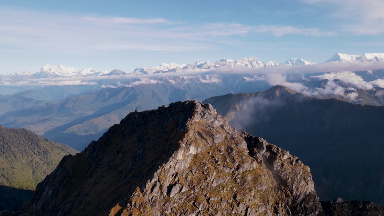 The aerial view shows Silichong Peak in Bhojpur, Nepal. Silichong, at an altitude of 4,153 meters, is the highest point in the Bhojpur district of Nepal