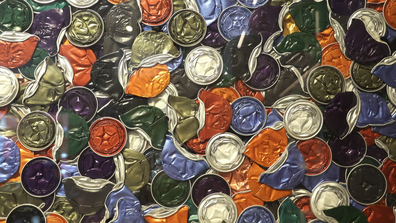 Multiple coffee pods smashed for recycling