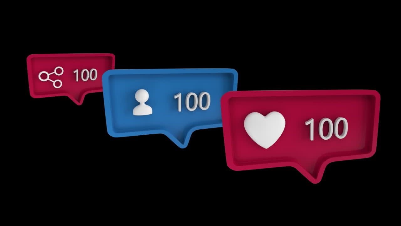 Symbols and number count up in message bubbles on social media