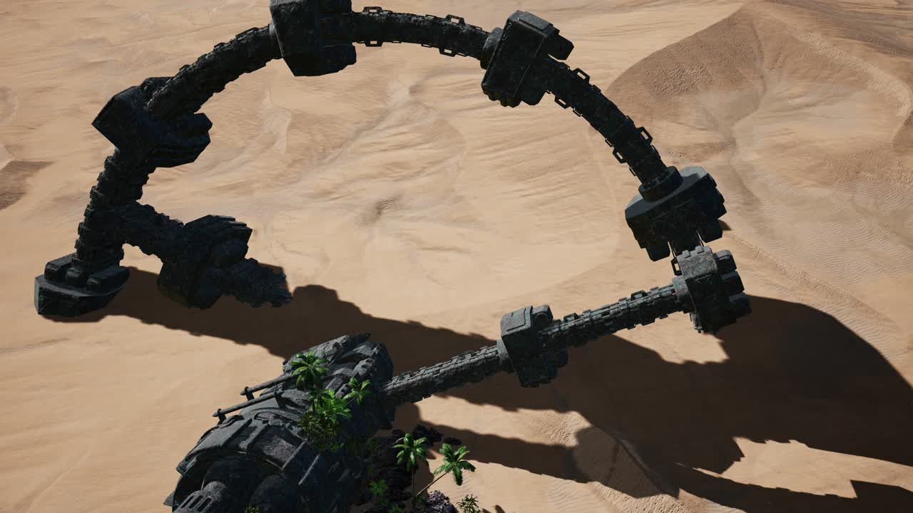 사막에 있는 오래된  ⁇ 은 외계인 우주선.