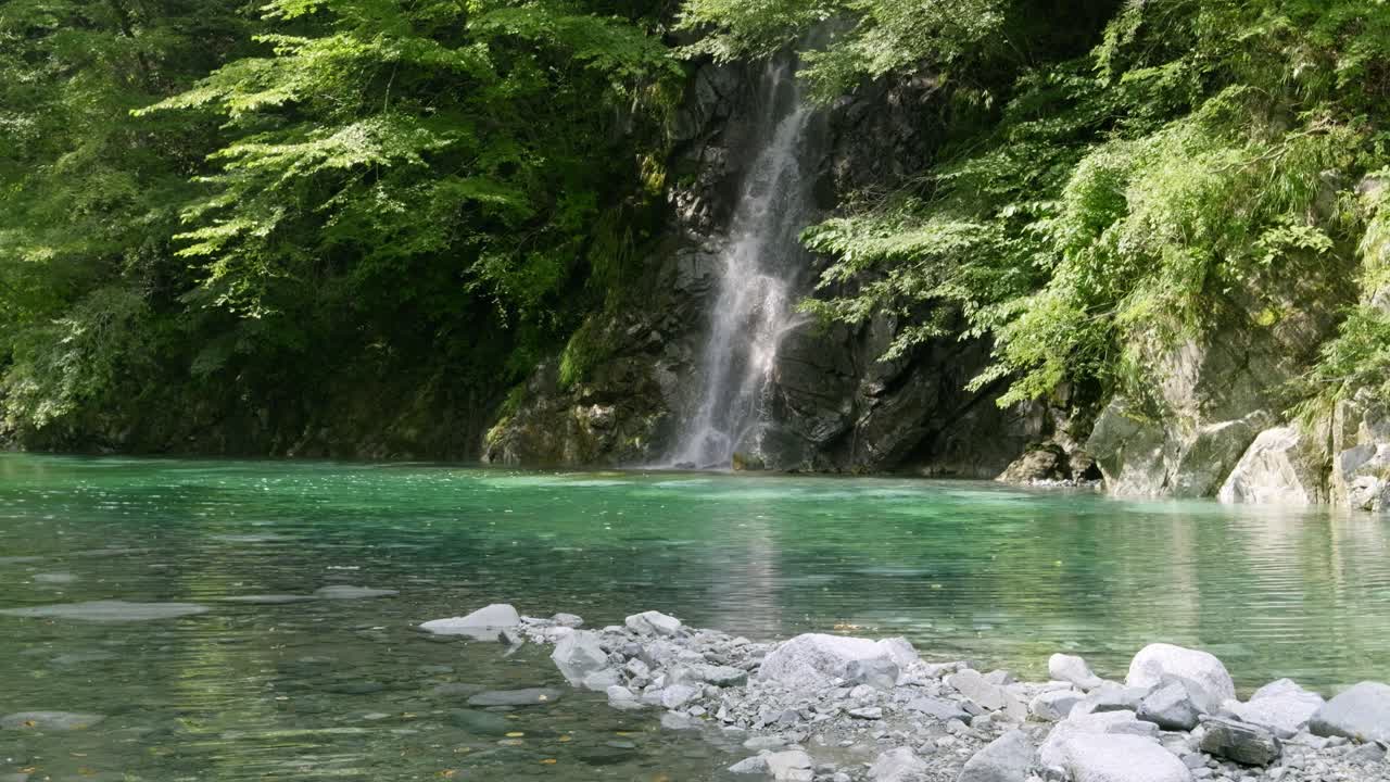 Lush summer greens with turquoise waters in lush green scenery