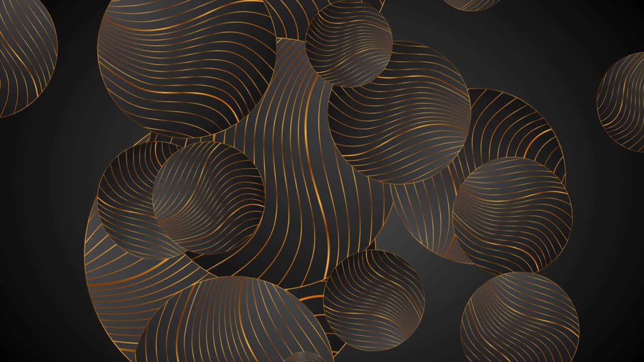 Black abstract motion background with golden wavy pattern
