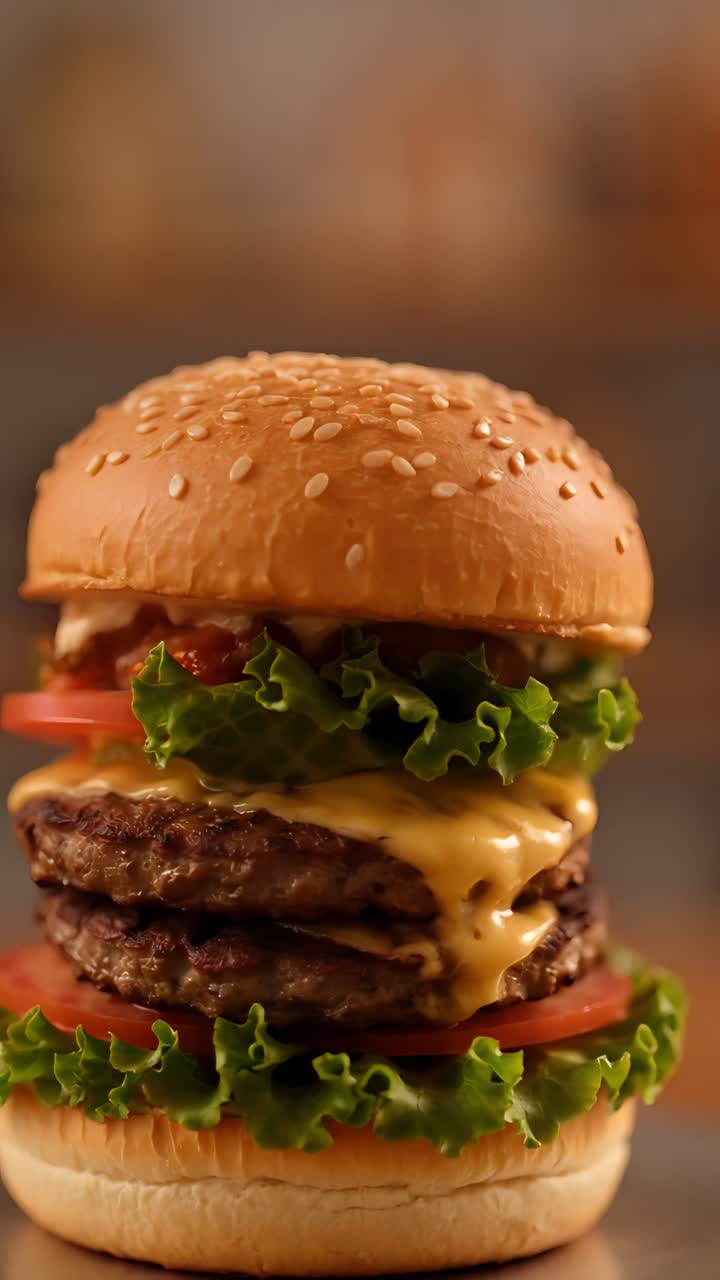 Hamburguesa Jugosa en Primer Plano con Fondo Bokeh 4K
