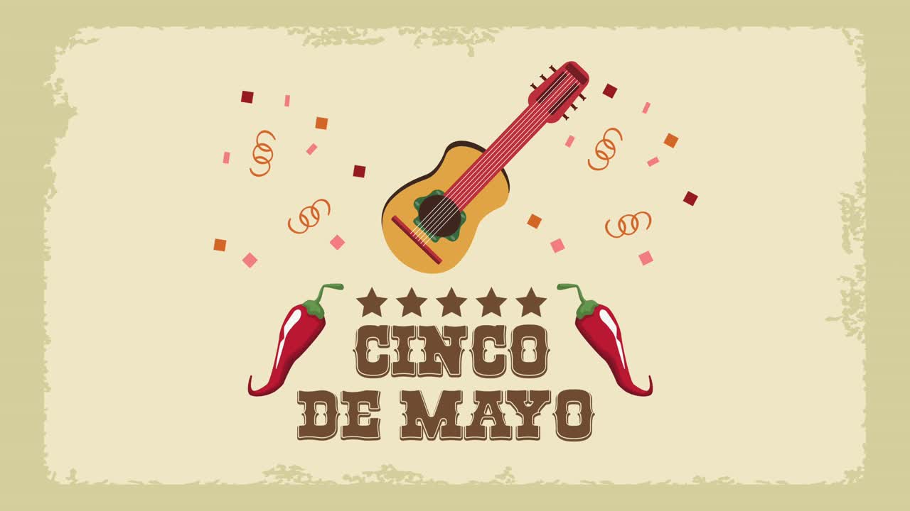 cinco de mayo con letras de guitarra y chiles