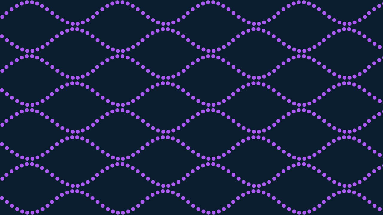 Sømløs abstrakt animation af lilla prikkede bølger, der bevæger sig hen over en mørk baggrund, ideel som en moderne tech- eller videnskabstema-baggrund til præsentationer, motion graphics, musikvisualiseringer