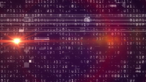 animación del efecto de glitch de vhs y el punto de luz moviéndose contra la codificación binaria contra fondo negro
