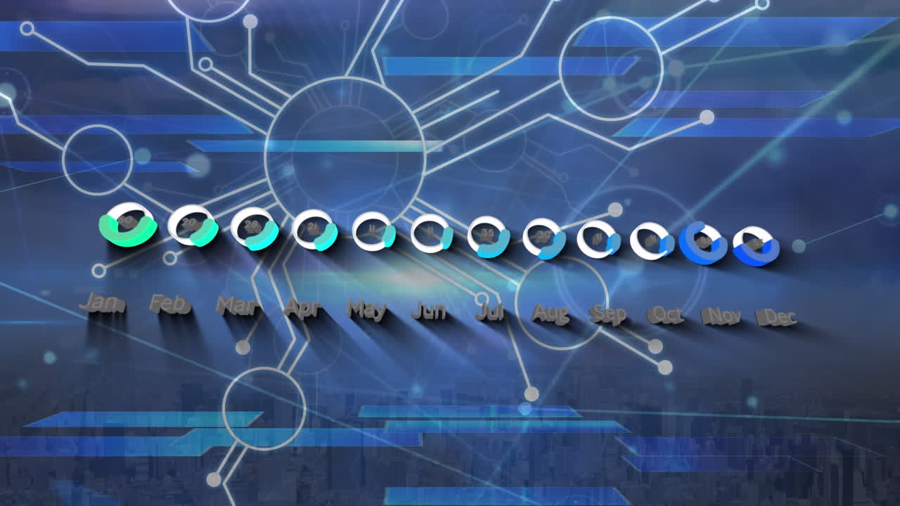 animación de la red de conexiones y la interfaz digital sobre fondo azul