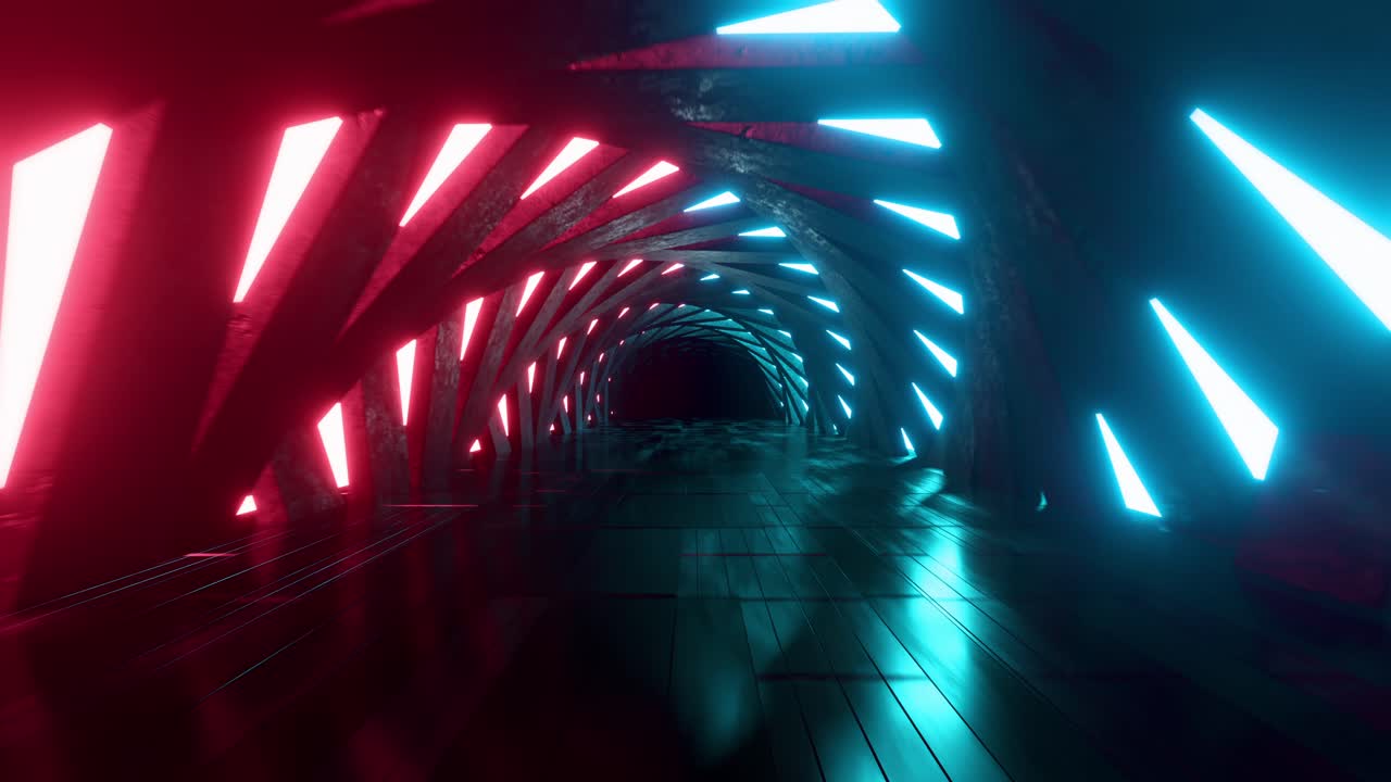Seamless Neon Futuristic Tunnel Loop - 3D Cyberpunk Corridor Animation. 3D rendering