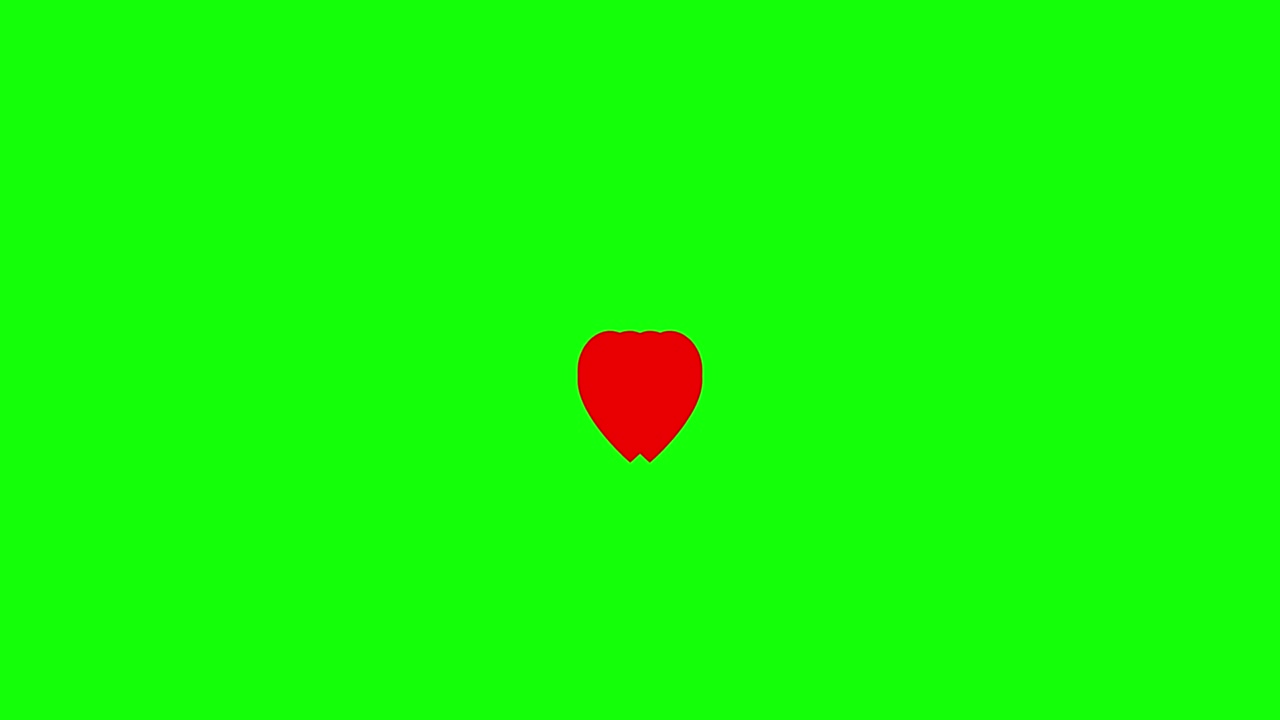 3D render of floating red romantic symbols on green screen background creating chroma key animation designed for love themed visuals and video overlays