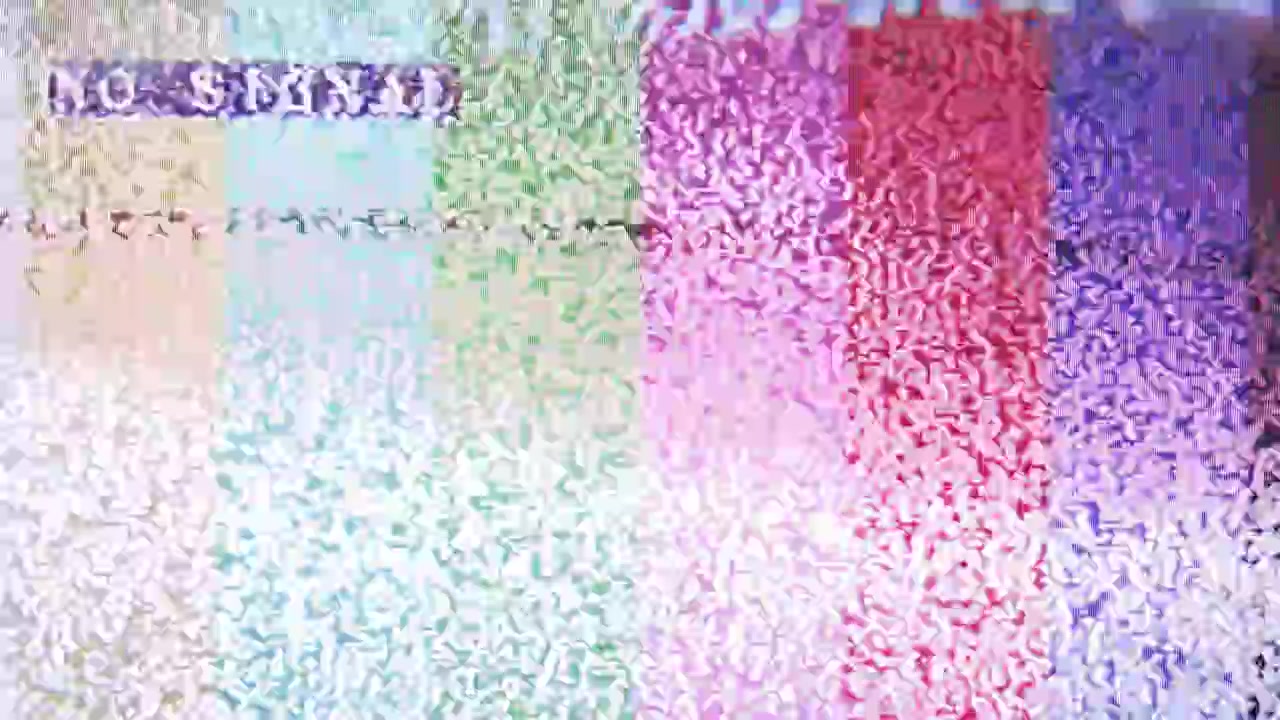Retro televizní obrazovka zobrazující žádný signál a statické barevné pruhy