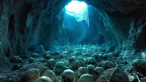 a cave filled with lots of skulls and bones